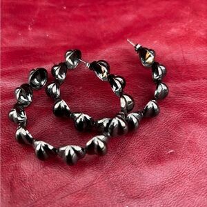 Black Sculpted Hoop Earrings - Women Jewelry vintage by Laura Vogel